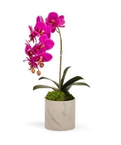 T&C Floral Single Orchid/Faux White Marble Container - Fuchsia Accessories