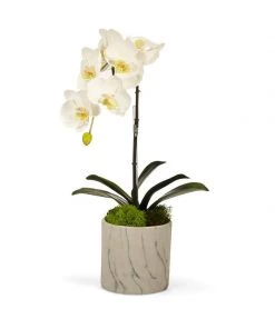T&C Floral Single Orchid/Faux White Marble Container - White Accessories