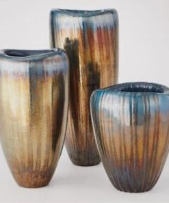 Global Views Tear Drop Folded Vase Deep Blue/Metallic - Small