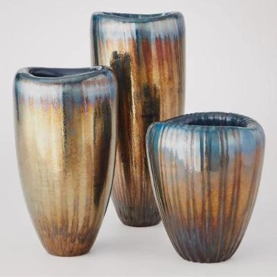 Global Views Tear Drop Folded Vase Deep Blue/Metallic - Small 1 Global Views Tear Drop Folded Vase Deep Blue/Metallic - Small